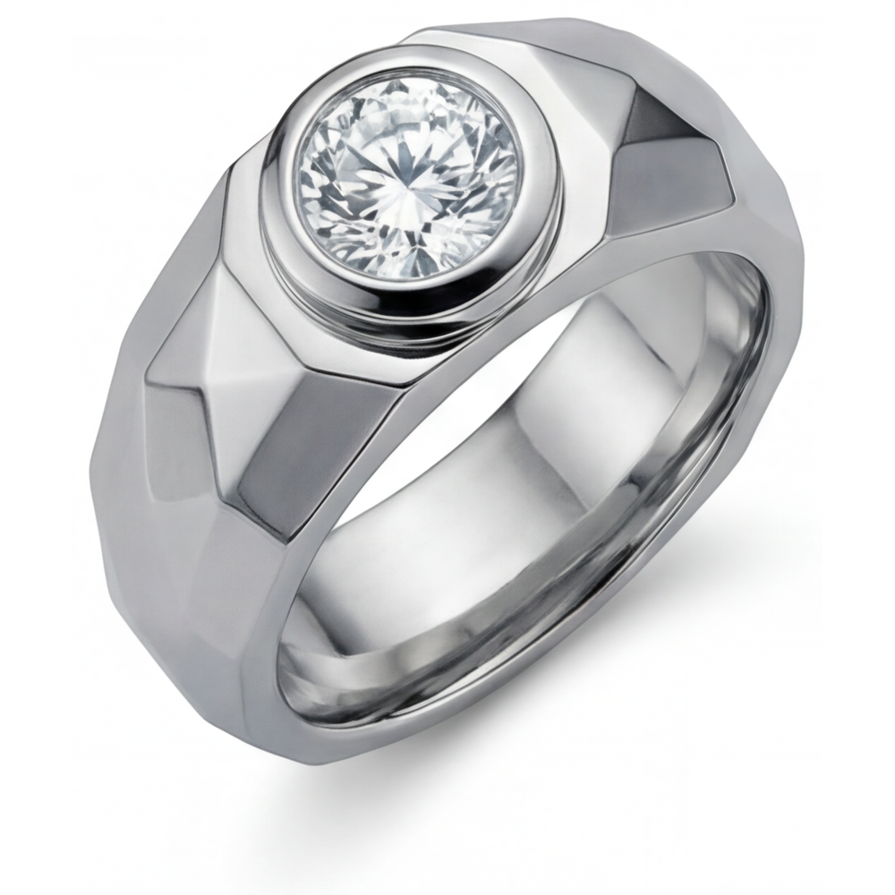 Diamante Taglio Rotondo Anello da Uomo in Oro Bianco 14K – vista laterale
