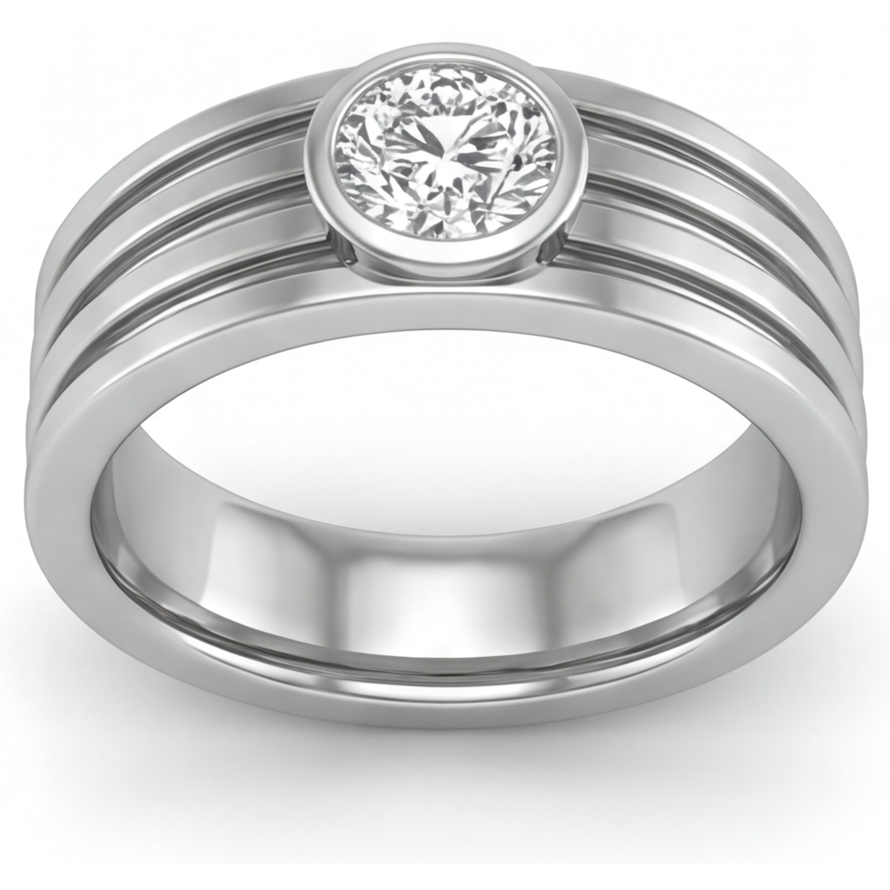 Anello da Uomo Oro Bianco 14K con Diamante – vista frontale