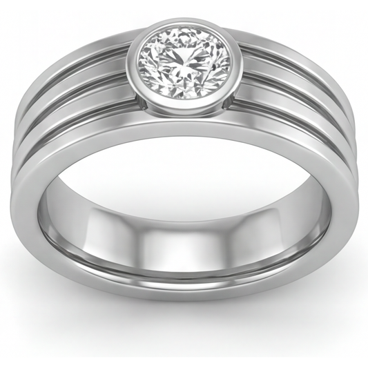 Anello da Uomo Oro Bianco 14K con Diamante – vista frontale