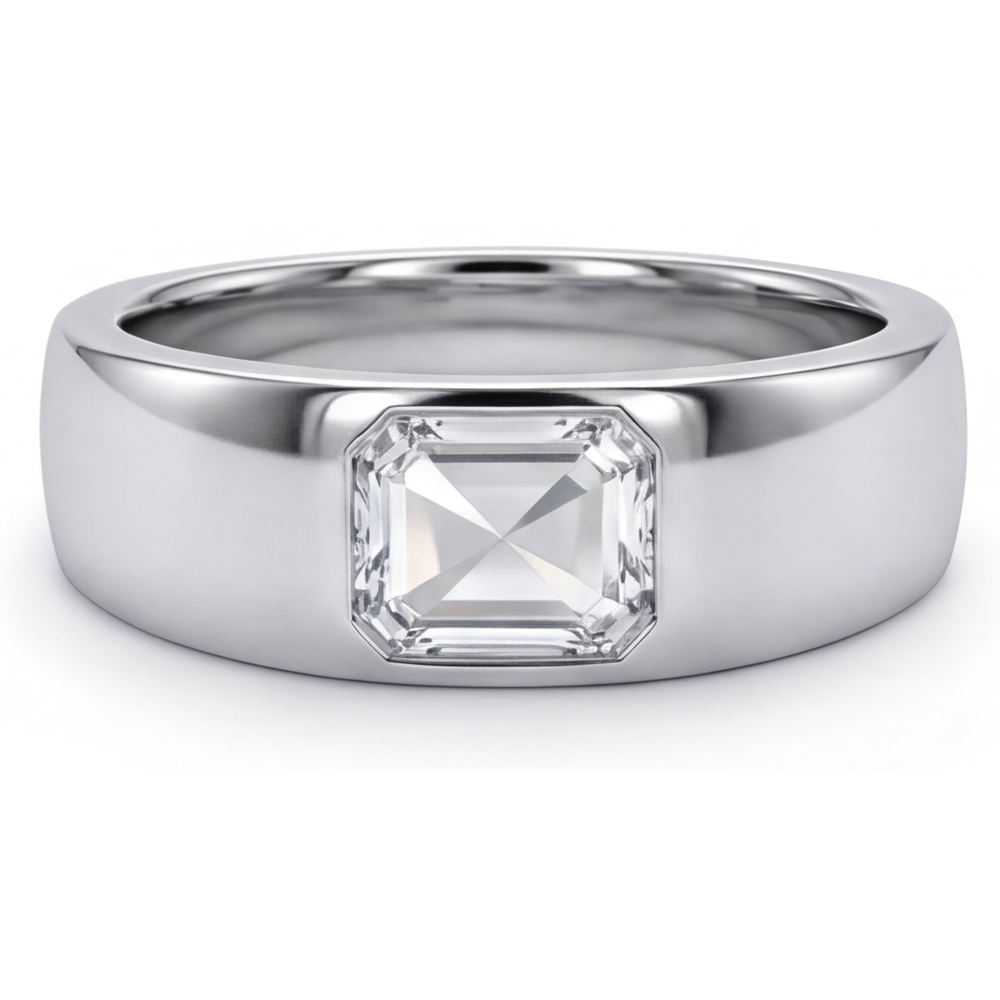 Taglio a Gradini Diamante anello in Oro 14 Carati Bianco – vista principale