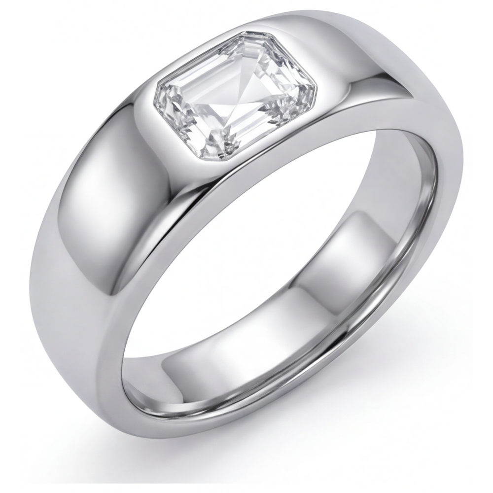 Taglio a Gradini Diamante anello in Oro 14 Carati Bianco – vista frontale