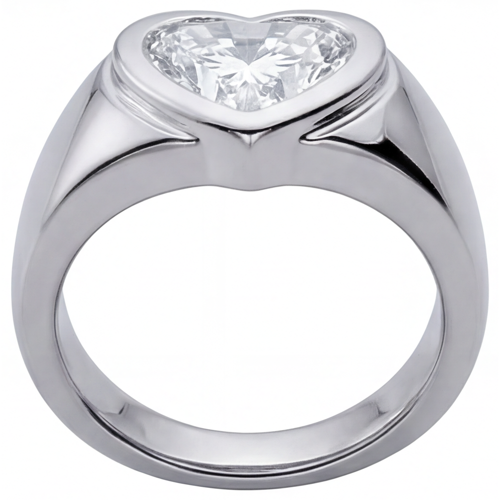 Diamante Taglio Cuore Anello da Uomo in Oro Bianco 14K – vista angolare