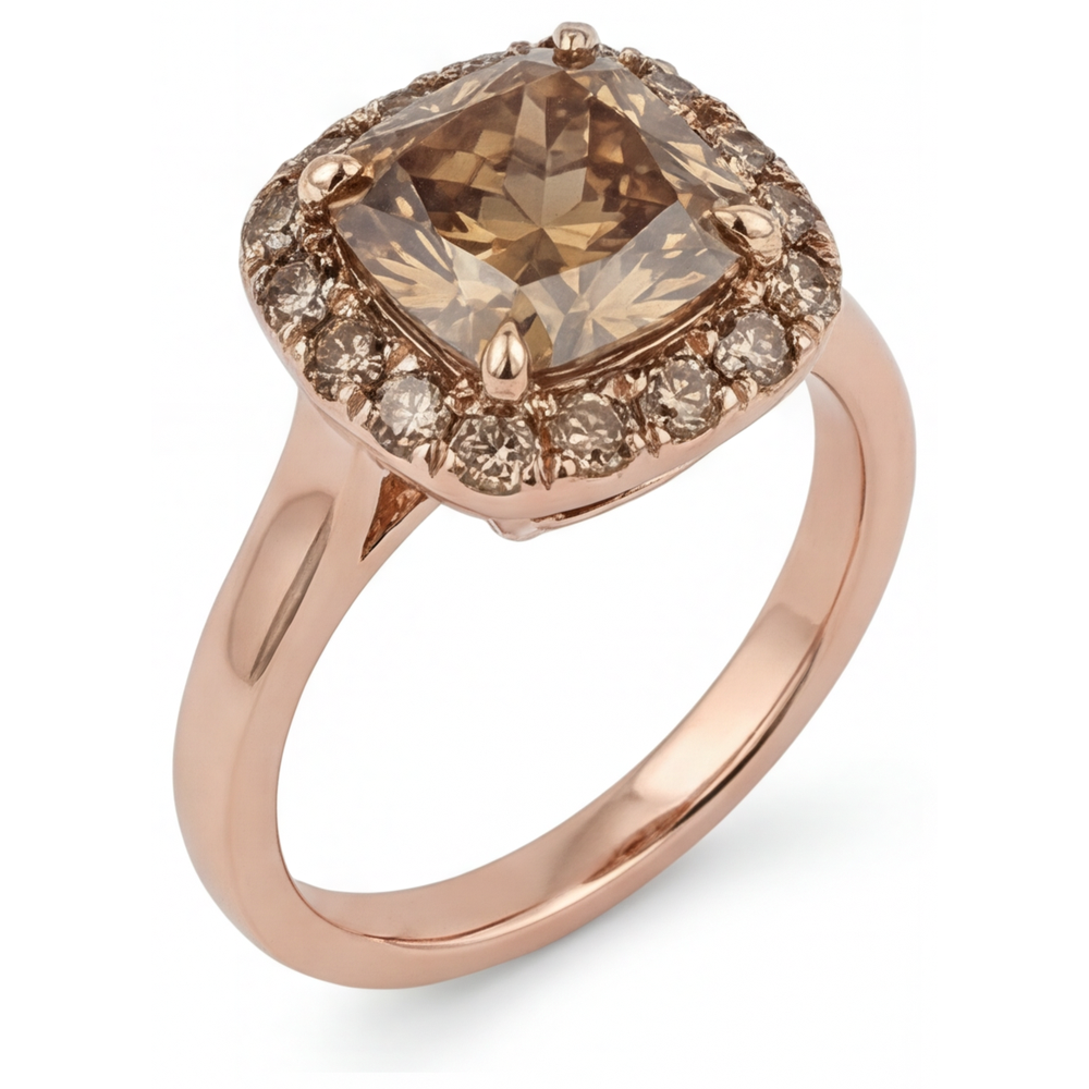 Cuscino Diamante anello in Oro 14 Carati Rosa – vista laterale