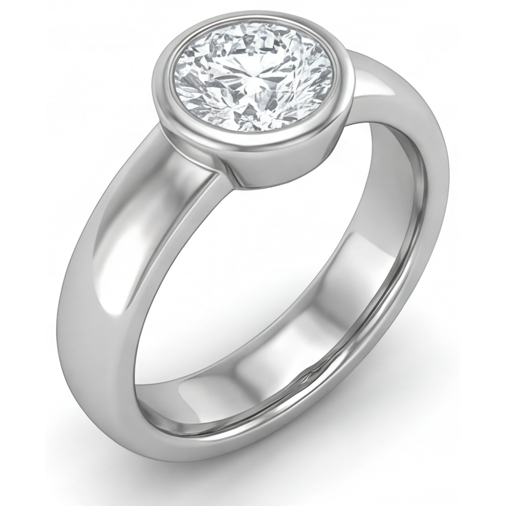 Diamante Taglio Brillante Anello Maschile in Oro Bianco 14K – vista frontale