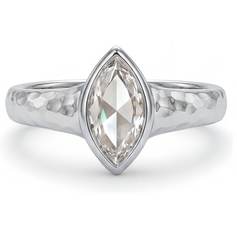 Diamante Taglio Marquise Anello Solitario in Oro Bianco 14K – vista frontale