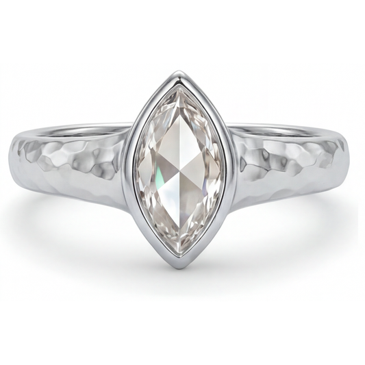 Diamante Taglio Marquise Anello Solitario in Oro Bianco 14K – vista frontale