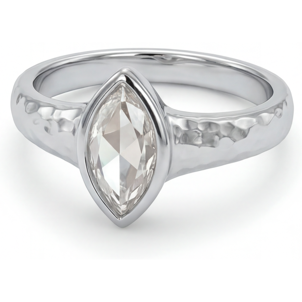 Taglio Marquise Diamante anello in Oro Bianco 14K – vista laterale