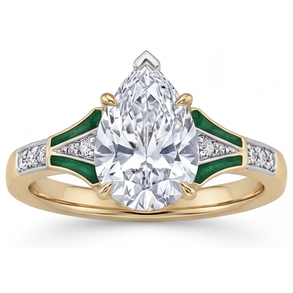 Taglio a Pera Diamante anello in Oro Bicolore 14K – vista frontale