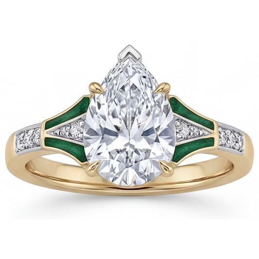 Taglio a Pera Diamante anello in Oro Bicolore 14K – vista frontale