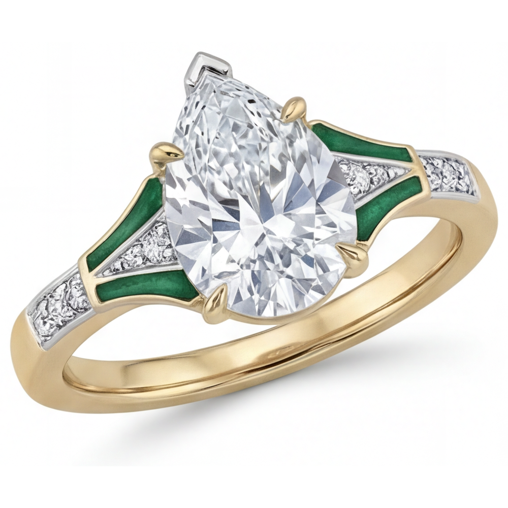 Diamante Anello Solitario con Accenti 2 carati Oro Bicolore 14K – vista laterale