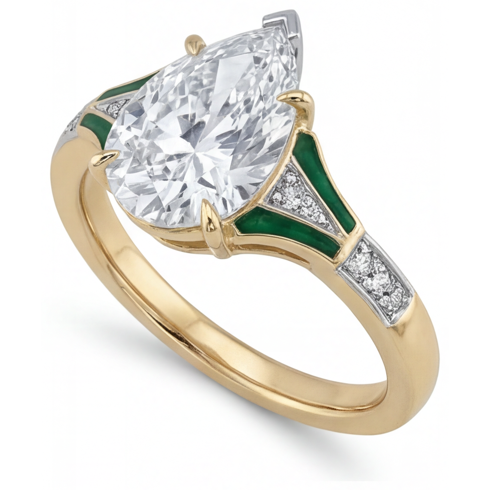 Anello Solitario con Accenti Oro Bicolore 14K con Diamante – vista angolare