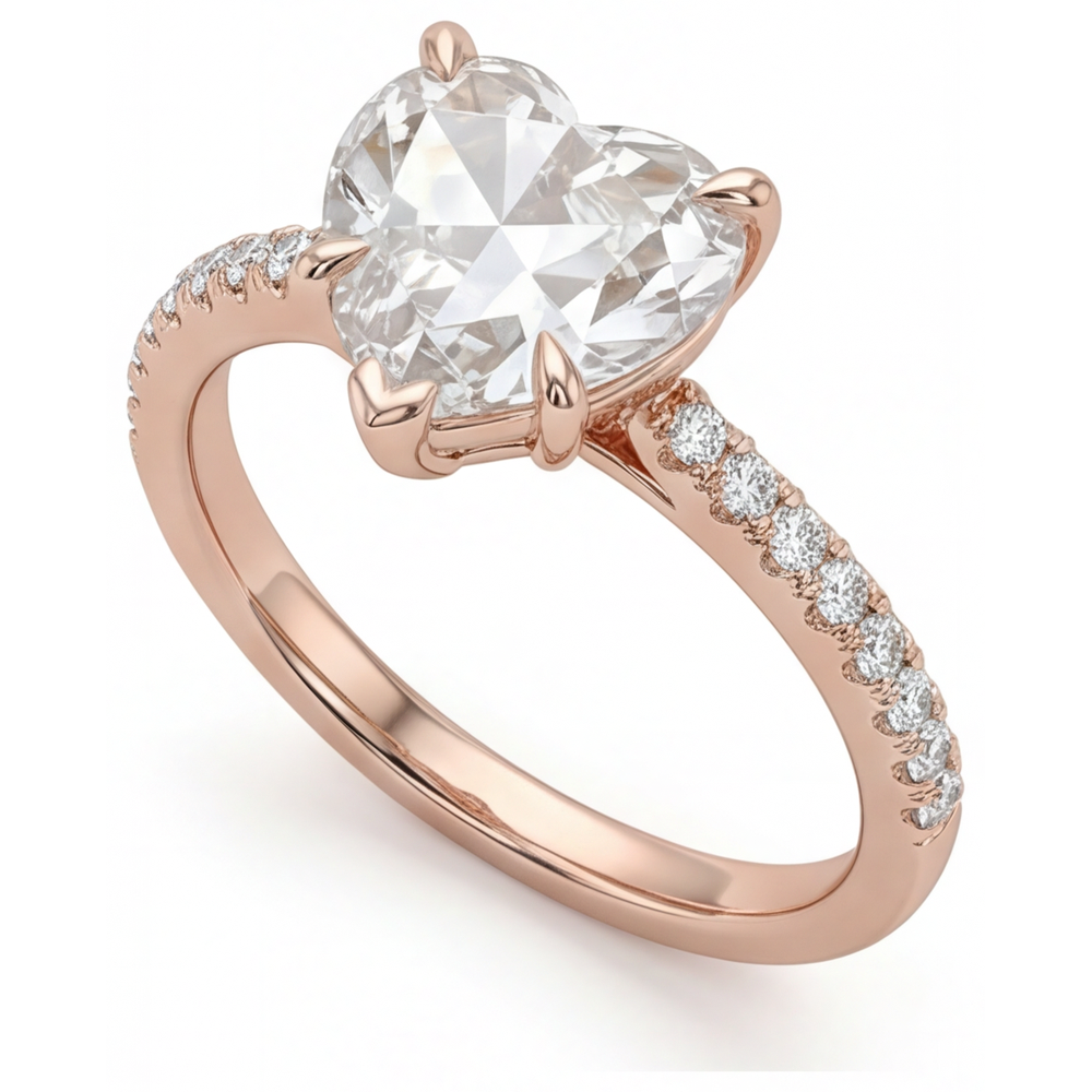 Forma Cuore Diamante anello in Oro Rosa 14K – vista frontale