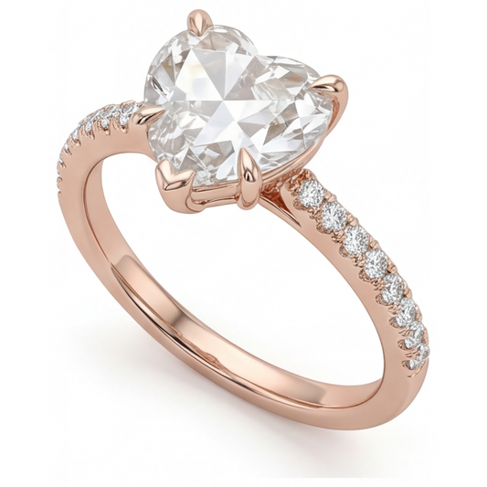 Forma Cuore Diamante anello in Oro Rosa 14K – vista frontale