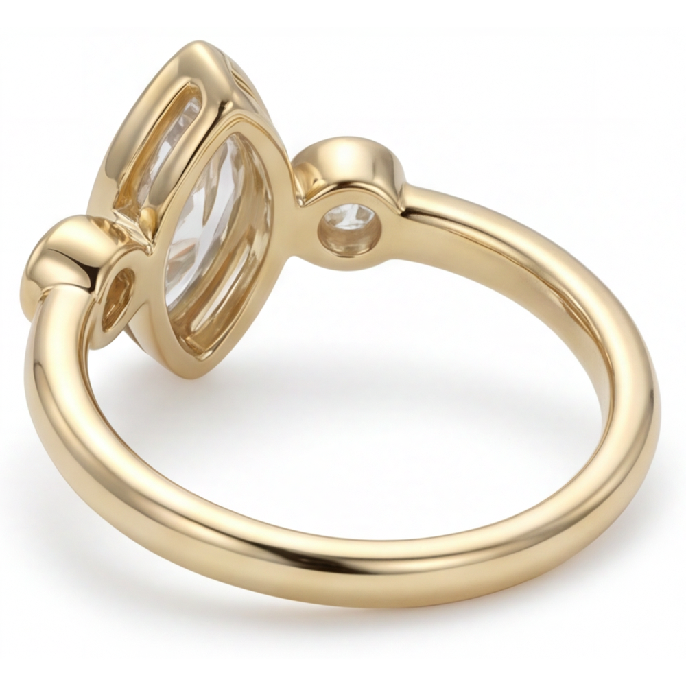 Taglio Marquise Diamante anello in Oro Giallo 14K – vista profilo