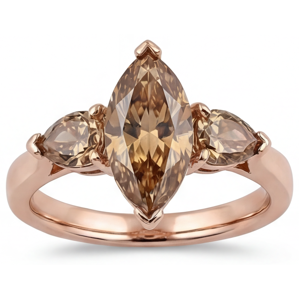 Anello Trilogy Oro Rosa 14K con Diamante – vista frontale