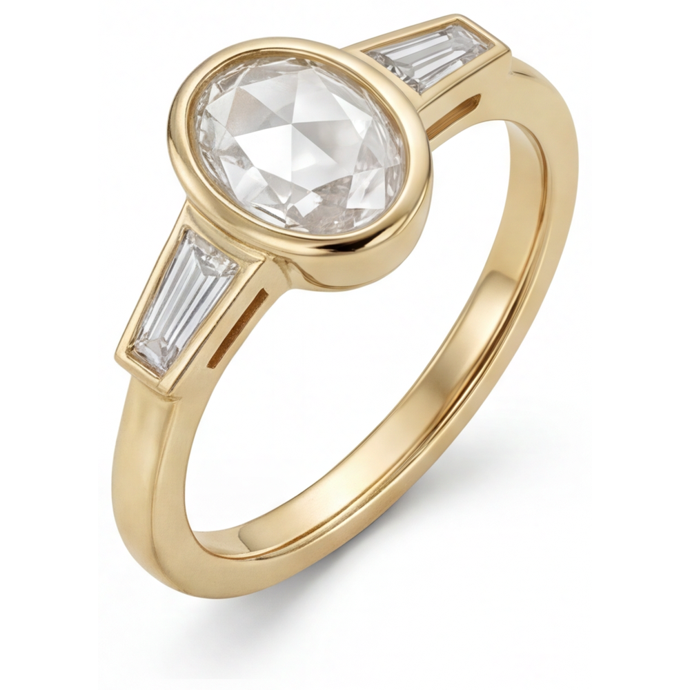 Ovale Diamante anello in Oro 14 Carati Giallo – vista laterale