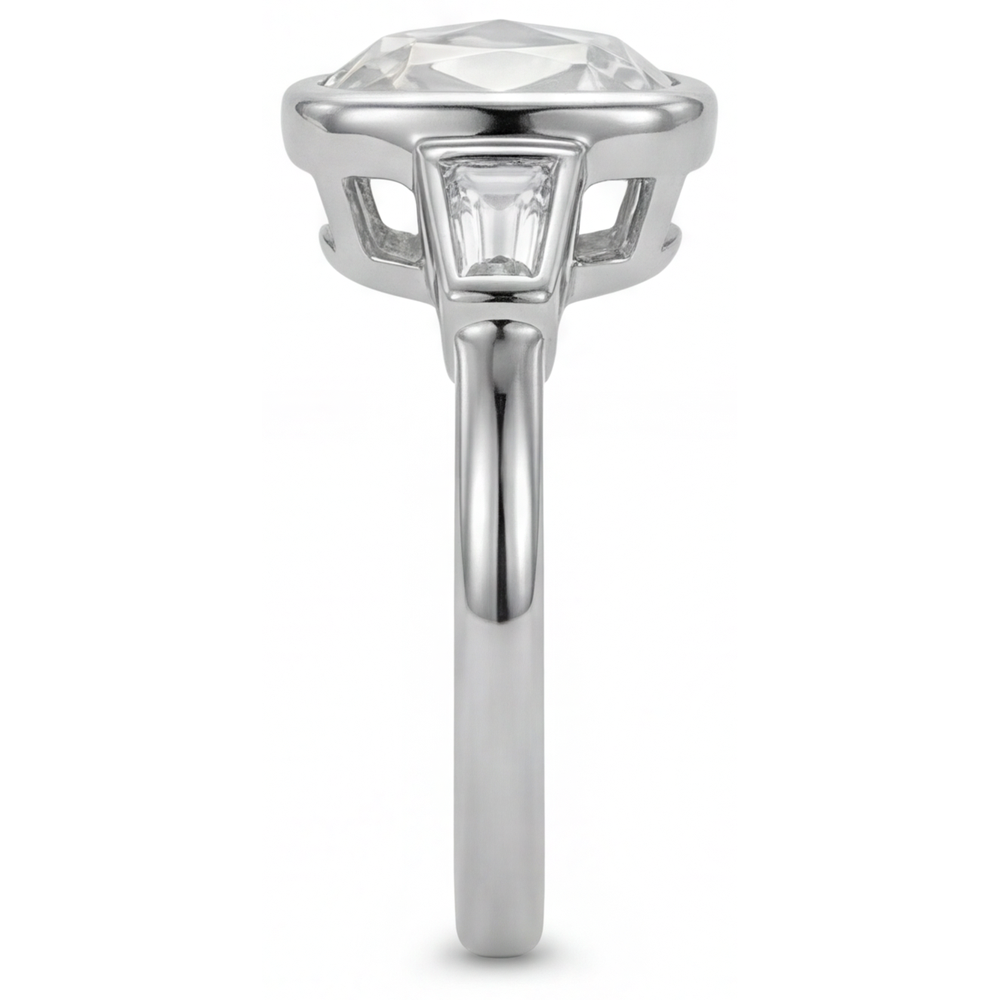 Diamante Cuscino Anello Trilogy in Oro Bianco 14K – vista laterale