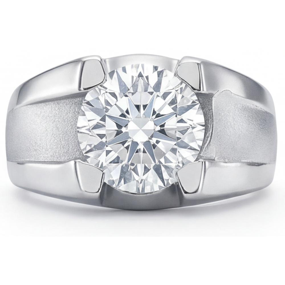 Anello Uomo Oro Bianco 14K con Diamante – vista frontale
