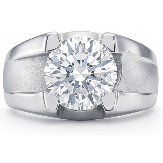 Anello Uomo Oro Bianco 14K con Diamante – vista frontale