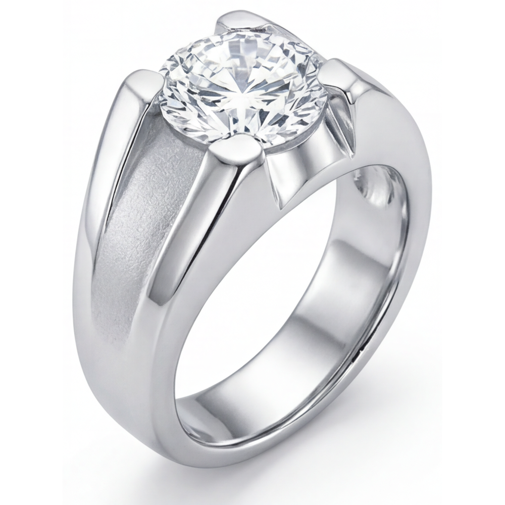 Anello Uomo Oro Bianco 14K con Diamante – vista laterale