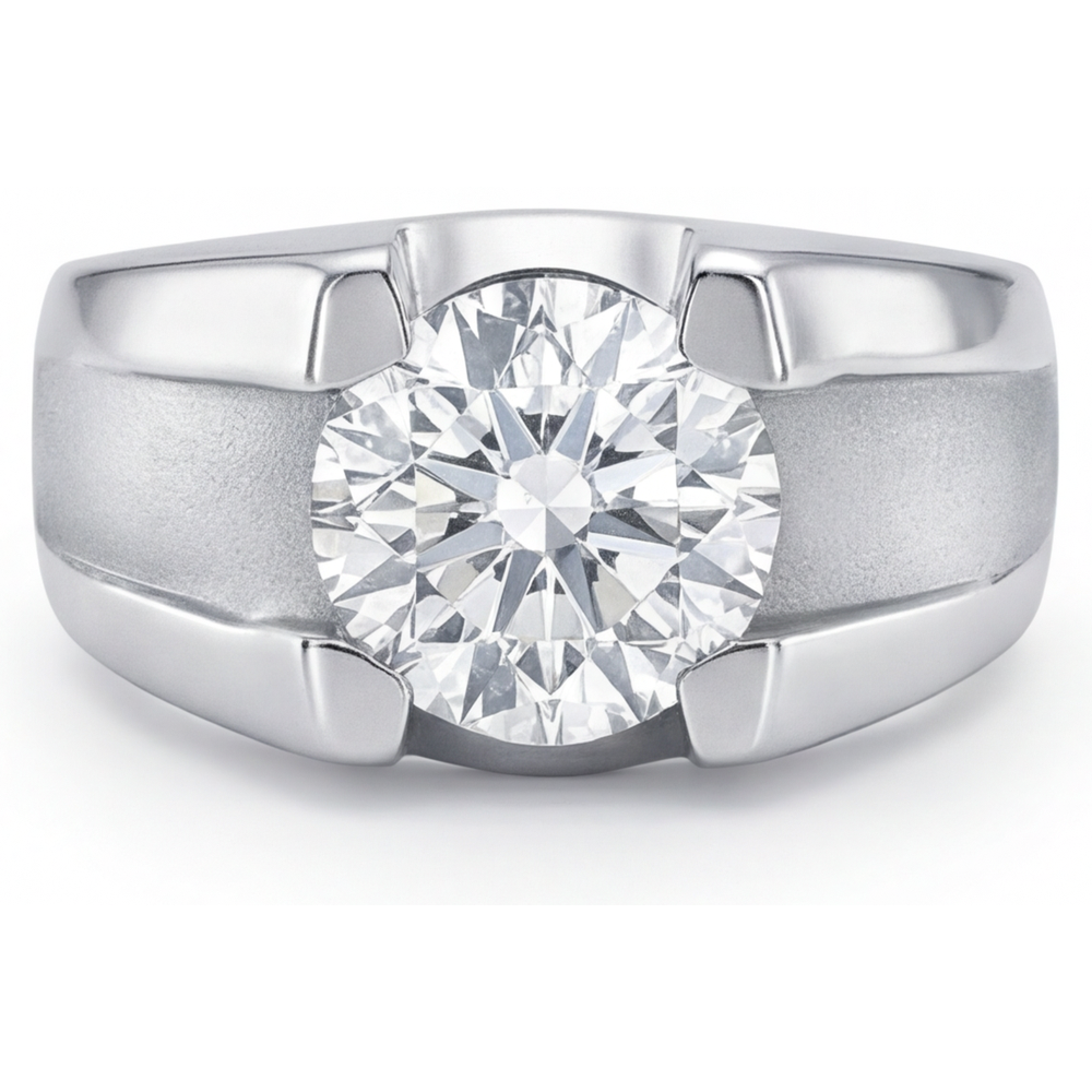 Diamante Taglio Rotondo Anello Uomo in Oro Bianco 14K – vista angolare