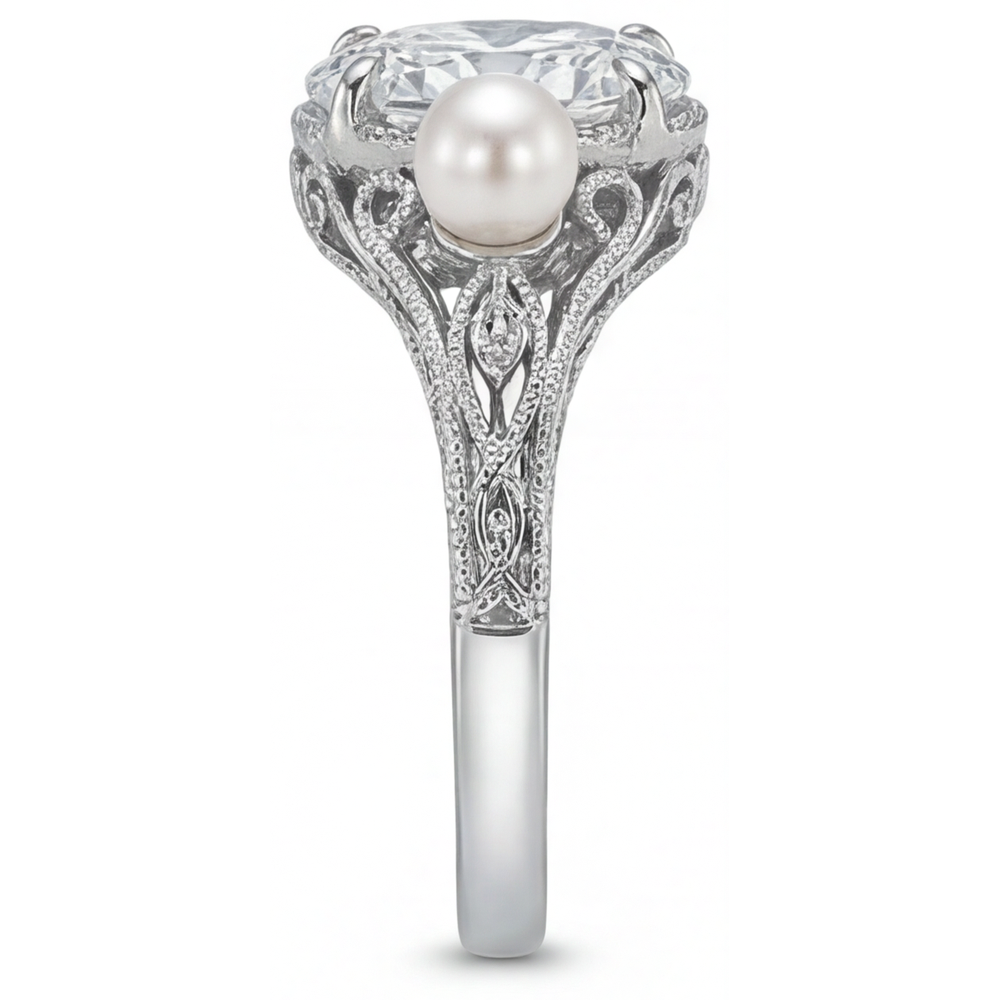 Diamante Ovale Anniversary Ring in Oro 14 Carati Bianco – vista laterale