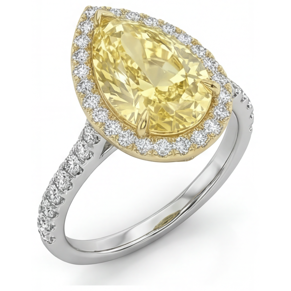 Goccia Diamante Canarino anello in Oro 14 Carati Bicolore – vista frontale