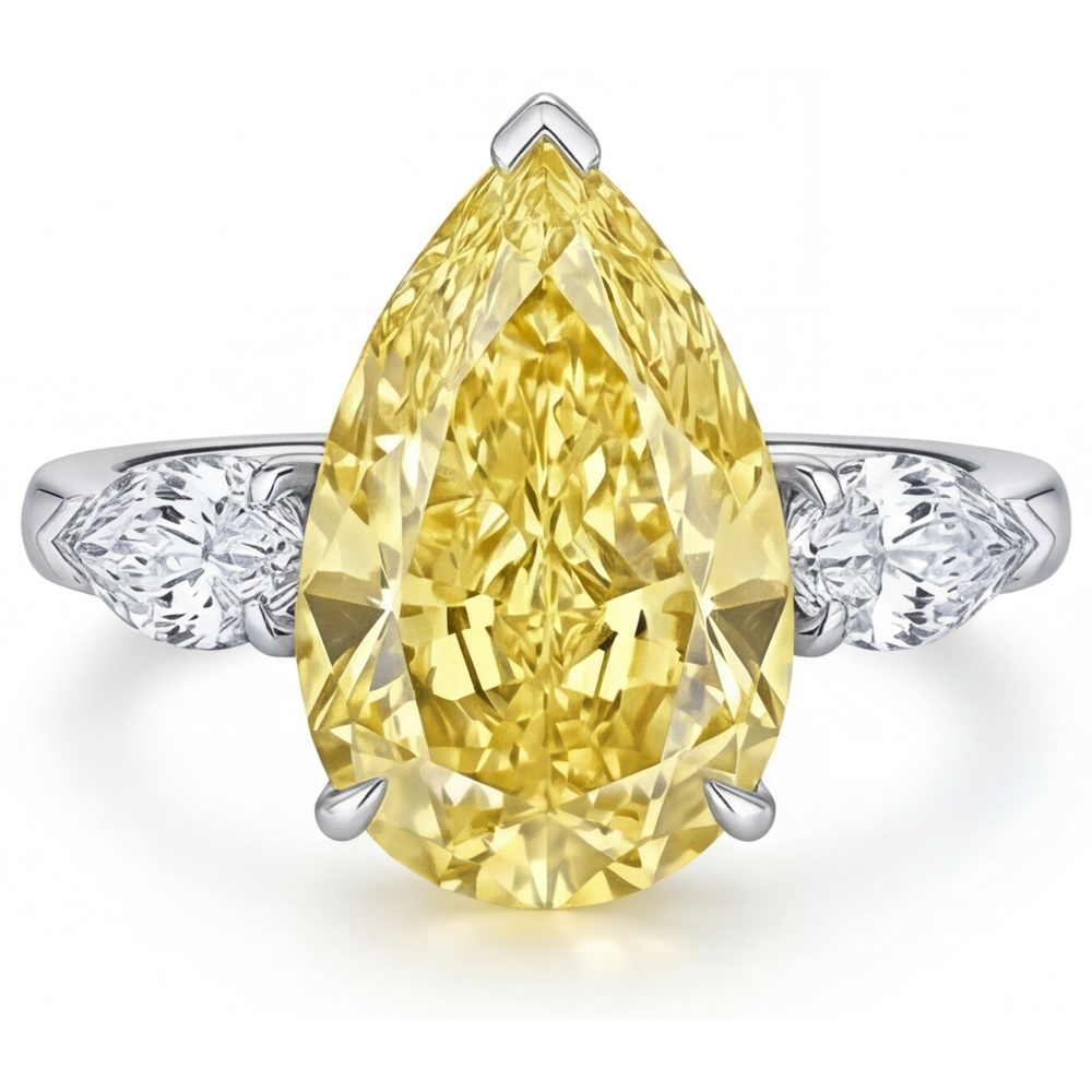 Goccia Diamante Canarino anello in Oro Bianco 14K – vista frontale