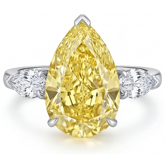 Goccia Diamante Canarino anello in Oro Bianco 14K – vista frontale