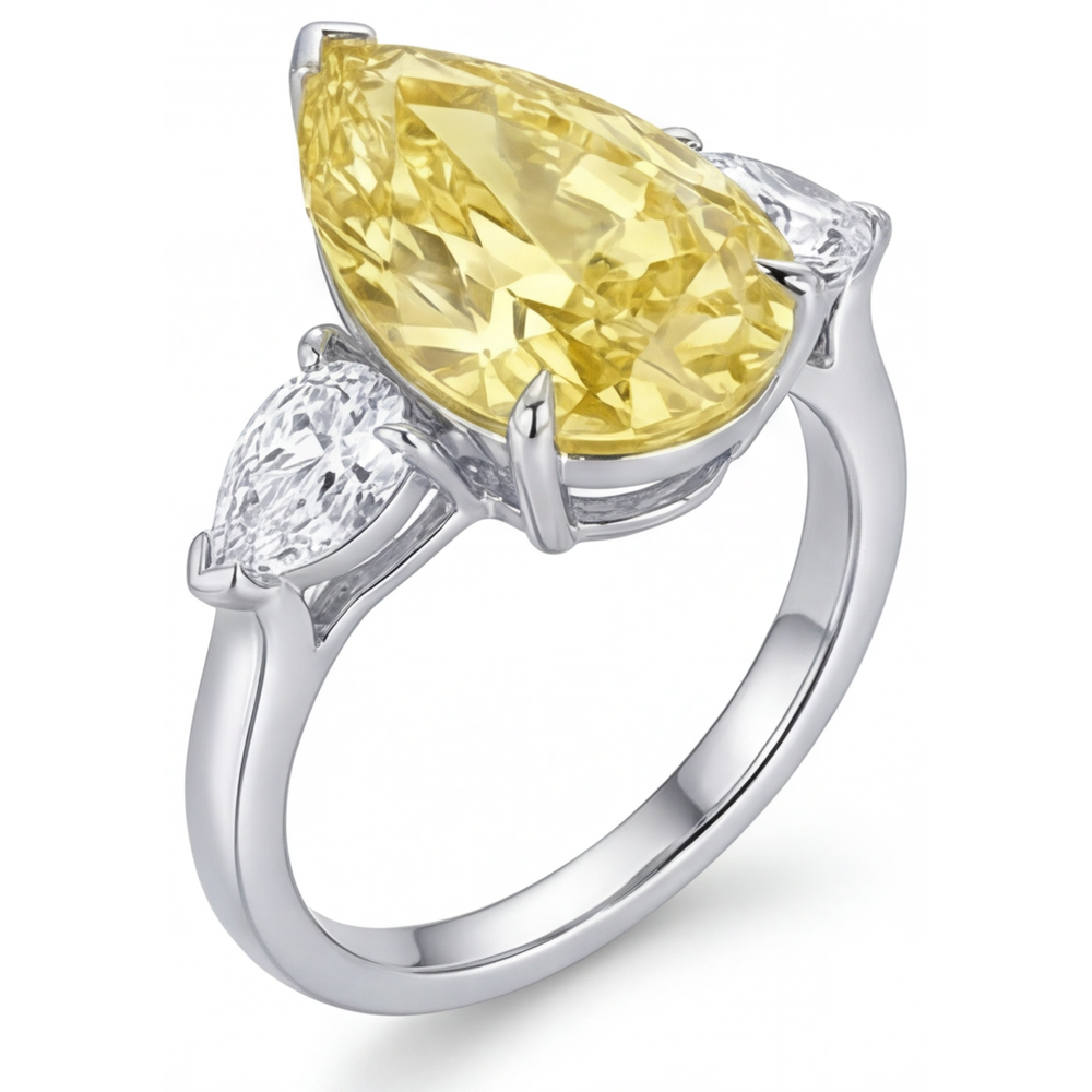 Goccia Diamante Canarino anello in Oro Bianco 14K – vista profilo