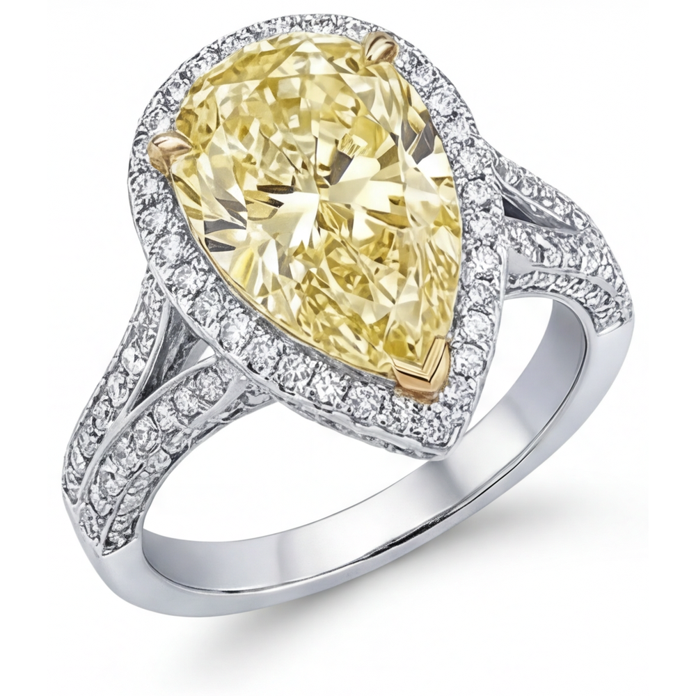 Goccia Diamante Canarino anello in Oro Bicolore 14K – vista laterale