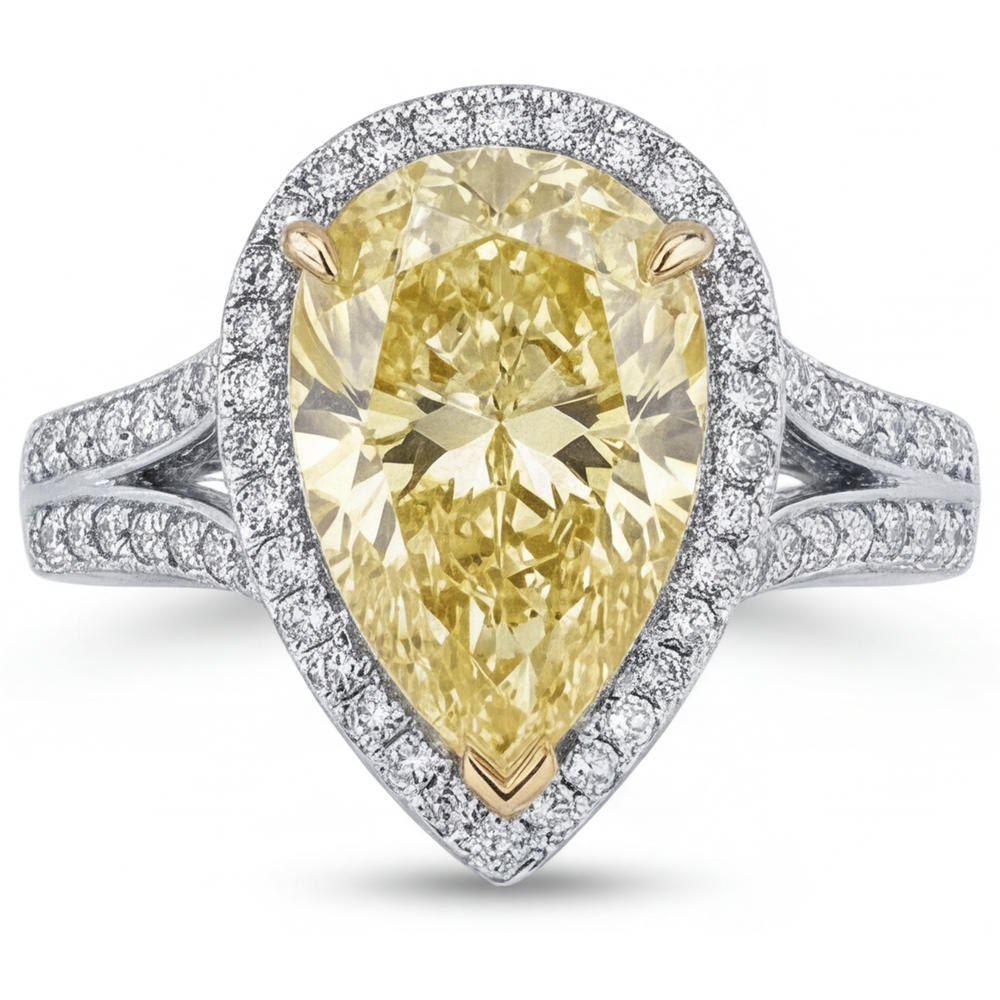 Goccia Diamante Canarino anello in Oro Bicolore 14K – vista angolare