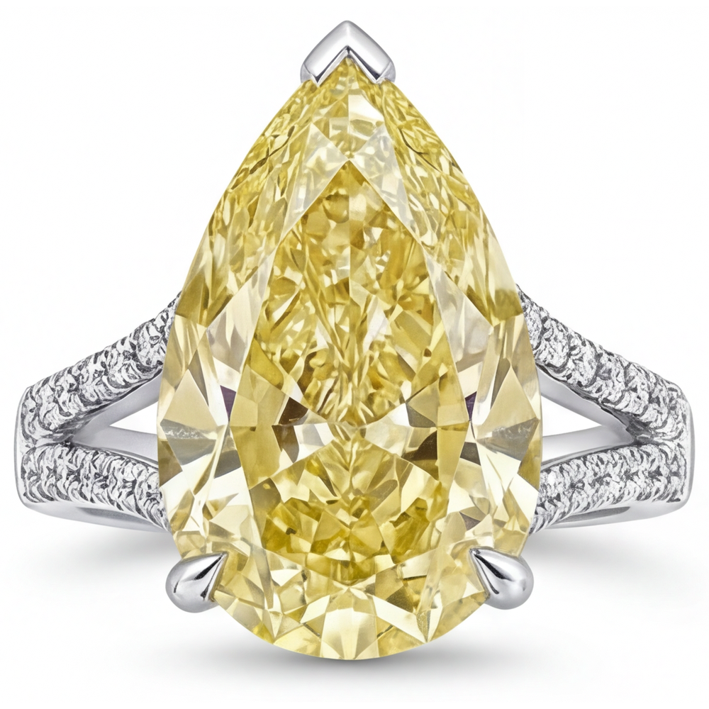 Anello Oro Bianco 14K con Diamante Canarino – vista frontale