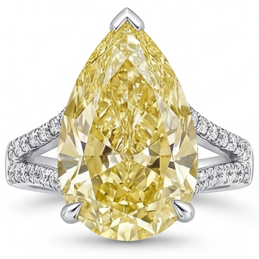 Anello Oro Bianco 14K con Diamante Canarino – vista frontale