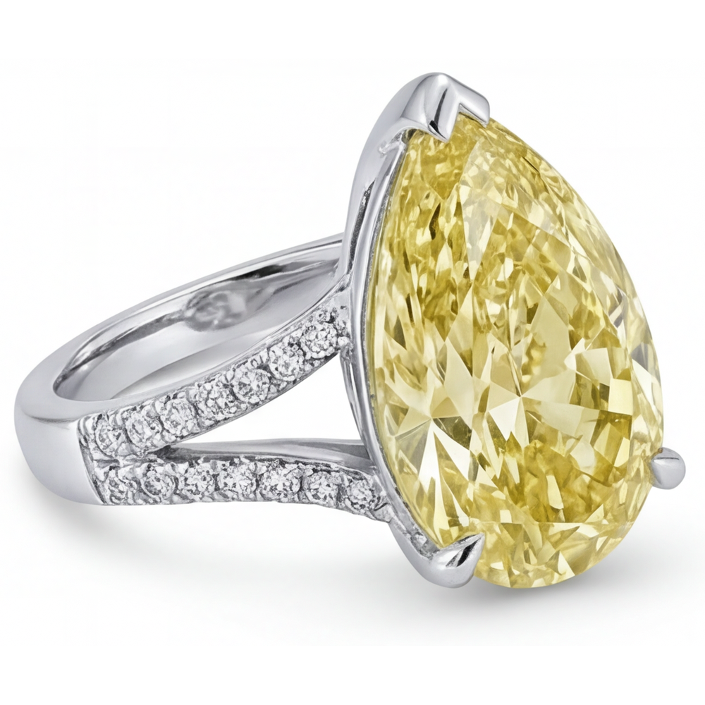 Diamante Canarino Anello 5-carati Oro Bianco 14K – vista laterale