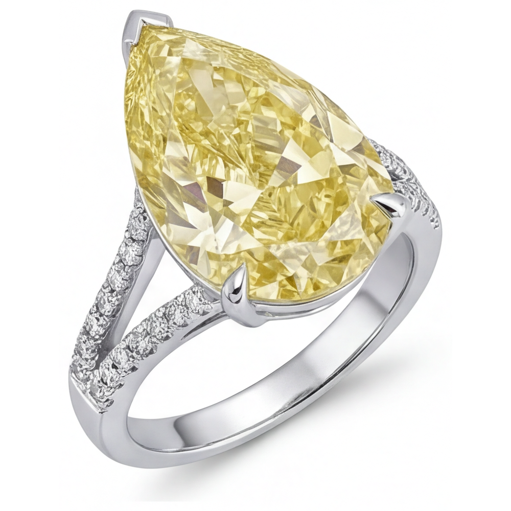 Taglio a Pera Diamante Canarino anello in Oro Bianco 14K – vista angolare