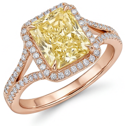 Premium VVS Diamante Canarino Anello con Pavé Halo – 2 carati