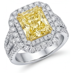 Diamante Canarino taglio Taglio Radiant Anello con Pavé Halo