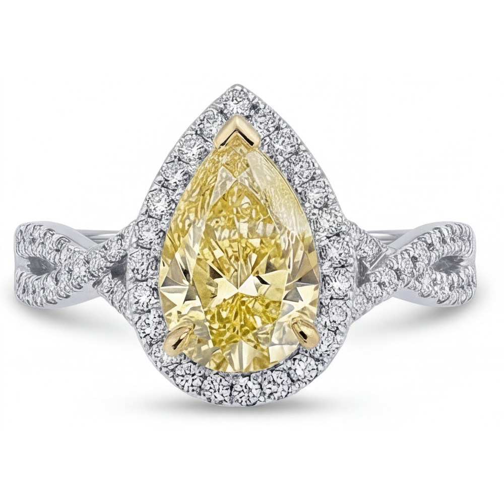 Goccia Diamante Canarino anello in Oro 14 Carati Bicolore – vista frontale