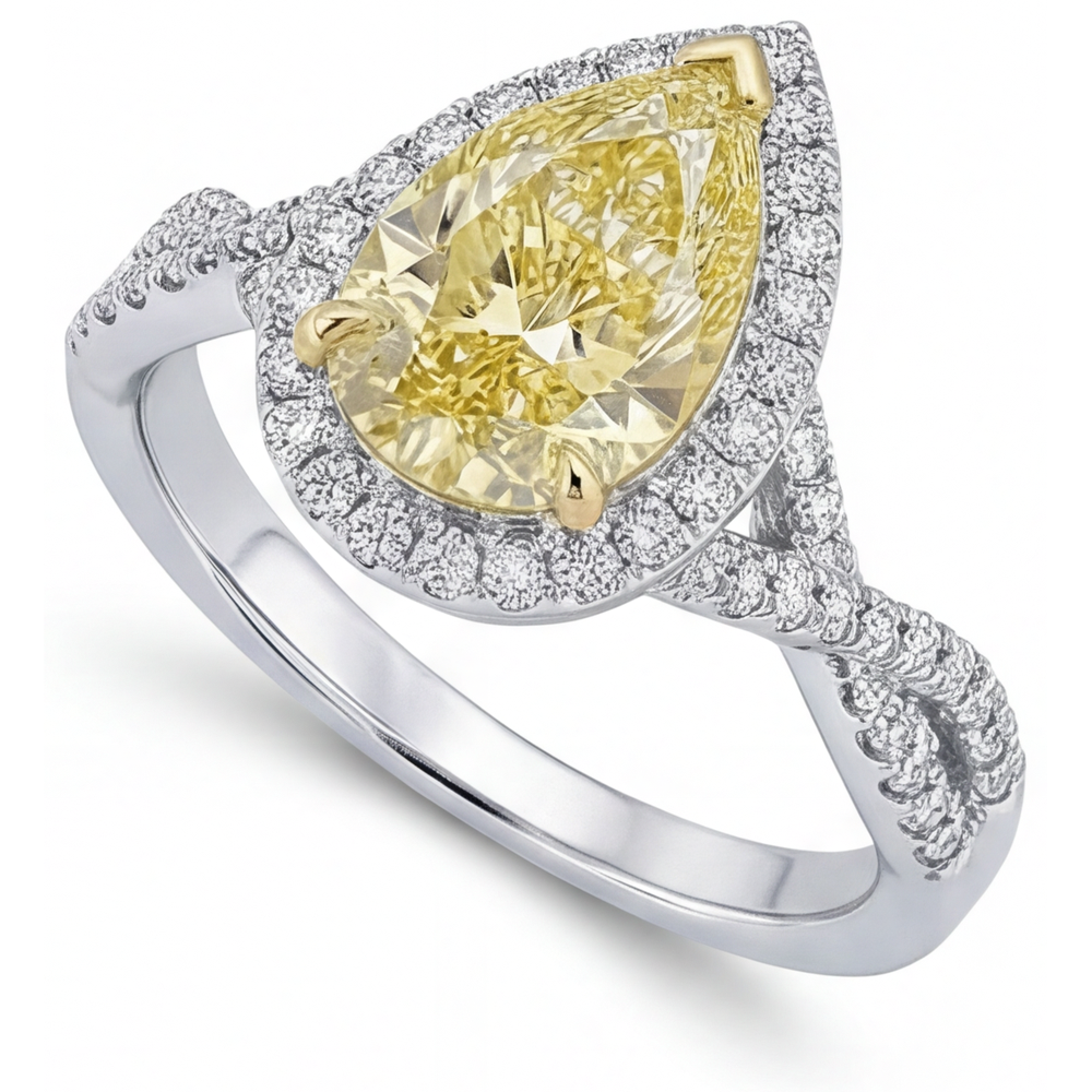 Goccia Diamante Canarino anello in Oro 14 Carati Bicolore – vista angolare