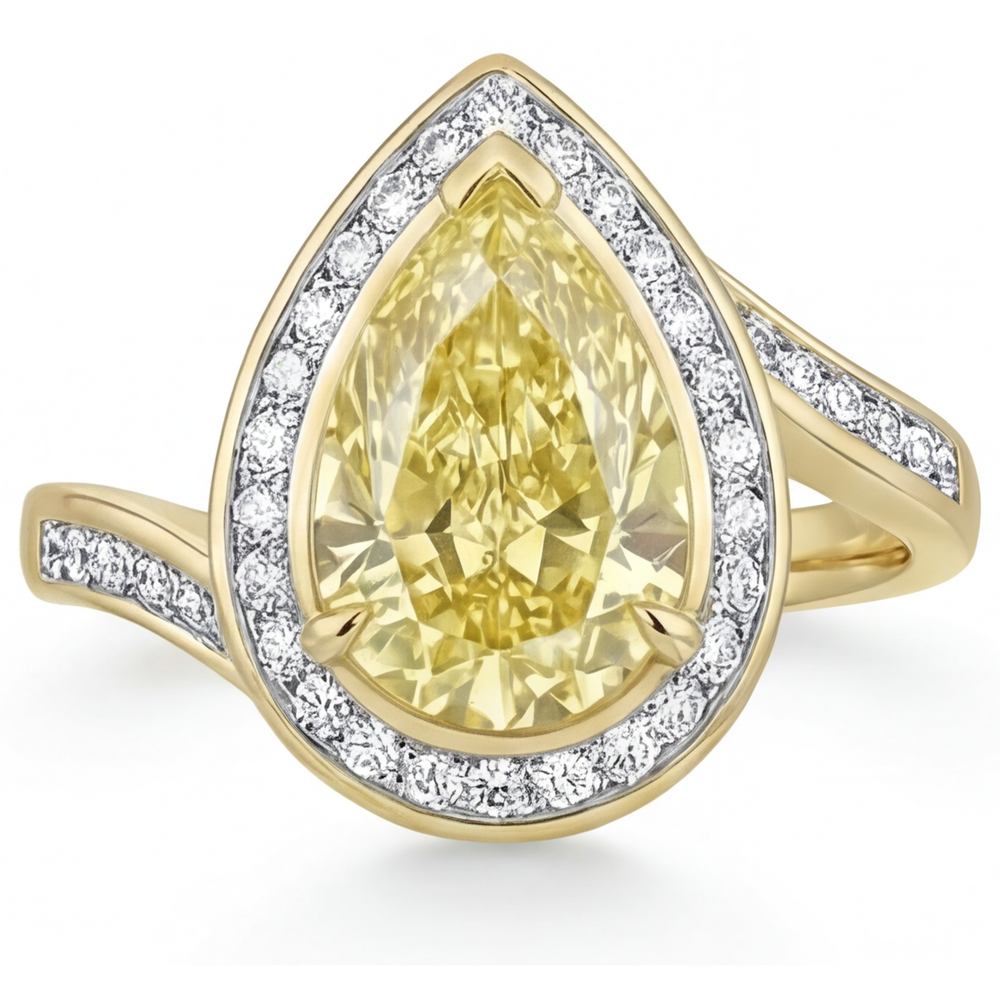 Diamante Canarino Anello di Fidanzamento Halo 2 carati Oro Giallo 14K – vista frontale