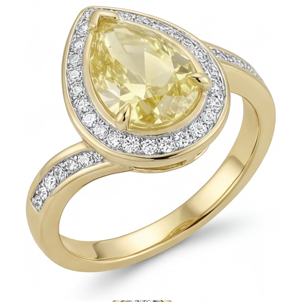 Anello di Fidanzamento Halo Oro Giallo 14K con Diamante Canarino – vista laterale
