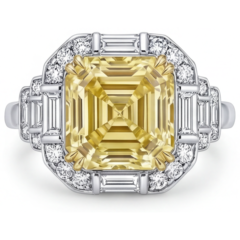 Diamante Canarino Anello di Fidanzamento Halo – vista principale