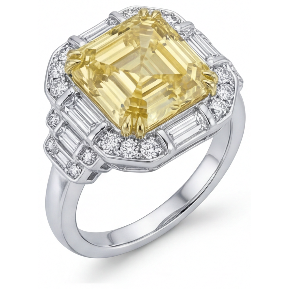 Anello di Fidanzamento Halo Oro Bicolore 14K con Diamante Canarino – vista frontale
