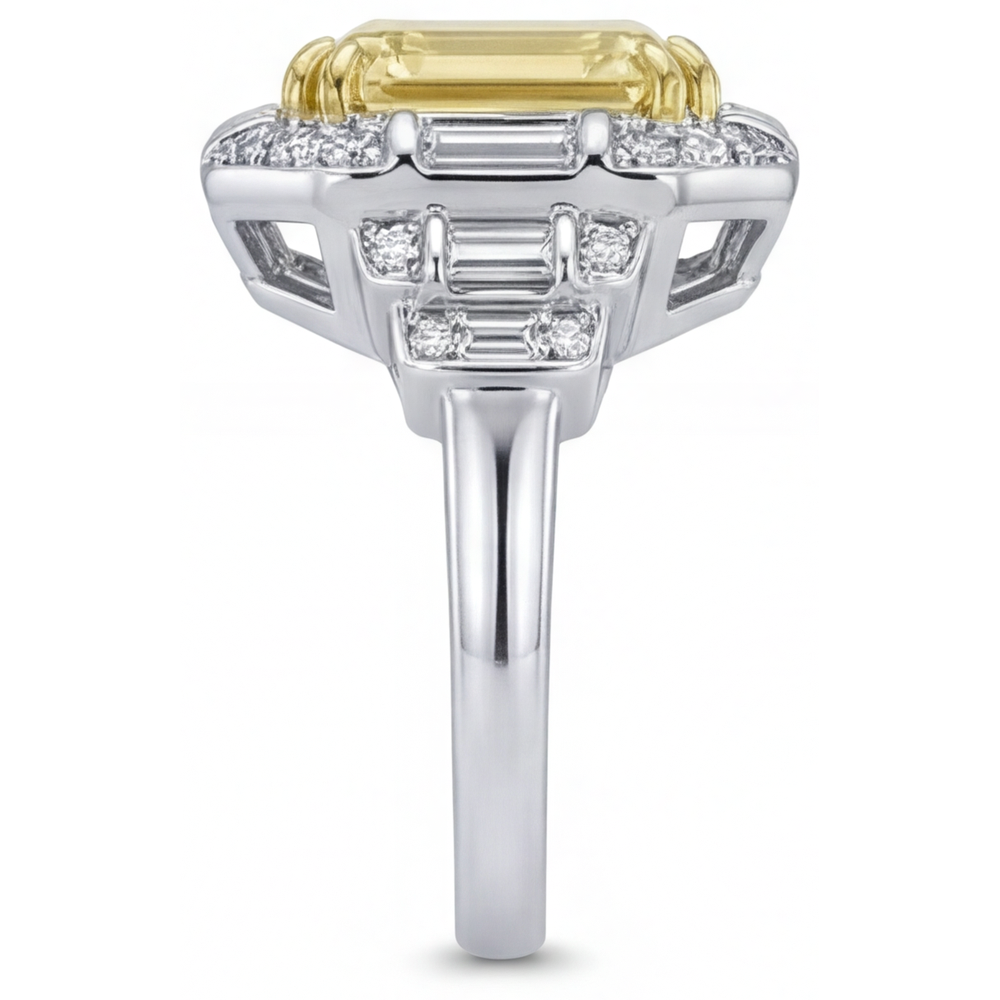 Fatto a mano Diamante Canarino Anello di Fidanzamento Halo 3,0 carati – vista profilo