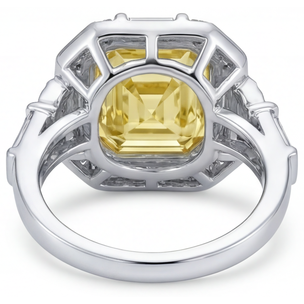 Diamante Canarino Taglio Asscher Anello di Fidanzamento Halo in Oro Bicolore 14K – vista dall'alto