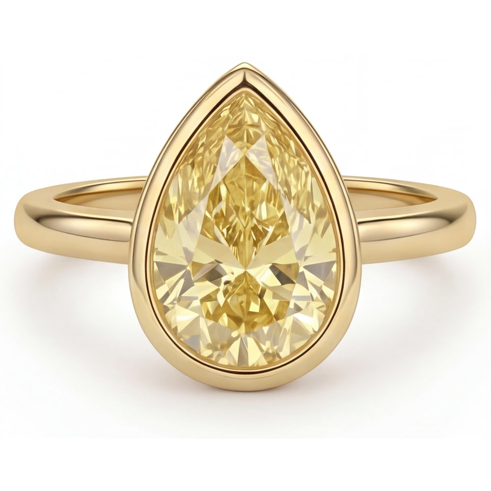 Goccia Diamante Canarino anello in Oro 14 Carati Giallo – vista laterale