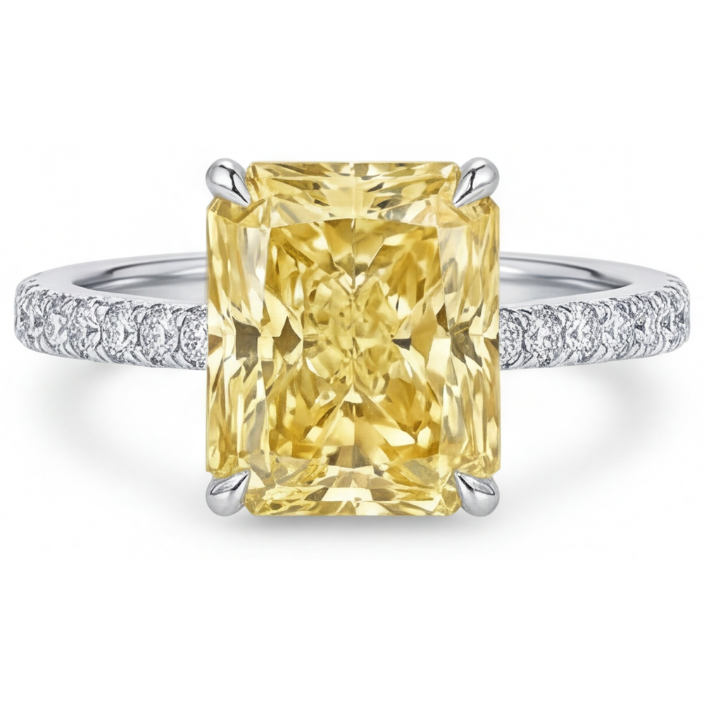 Diamante Canarino Radiant Anello Gioielleria in Oro Bianco 14K – vista principale