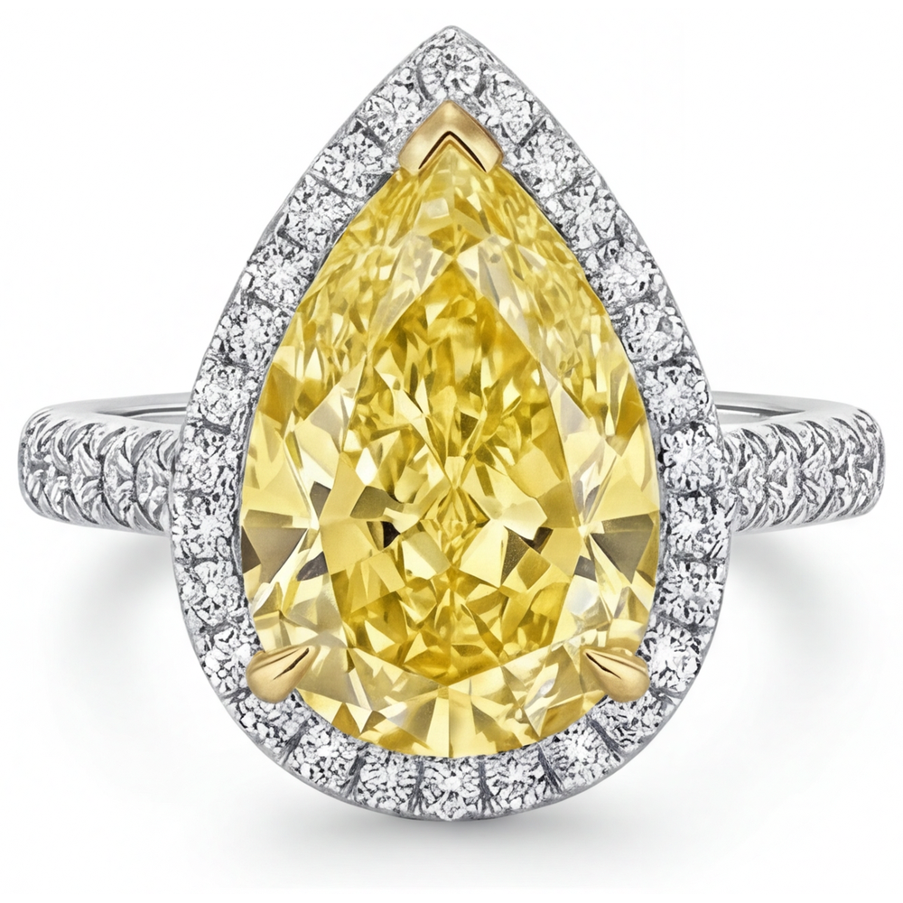 Diamante Canarino Anello Gioielleria 3,50-carati Oro Bicolore 14K – vista frontale