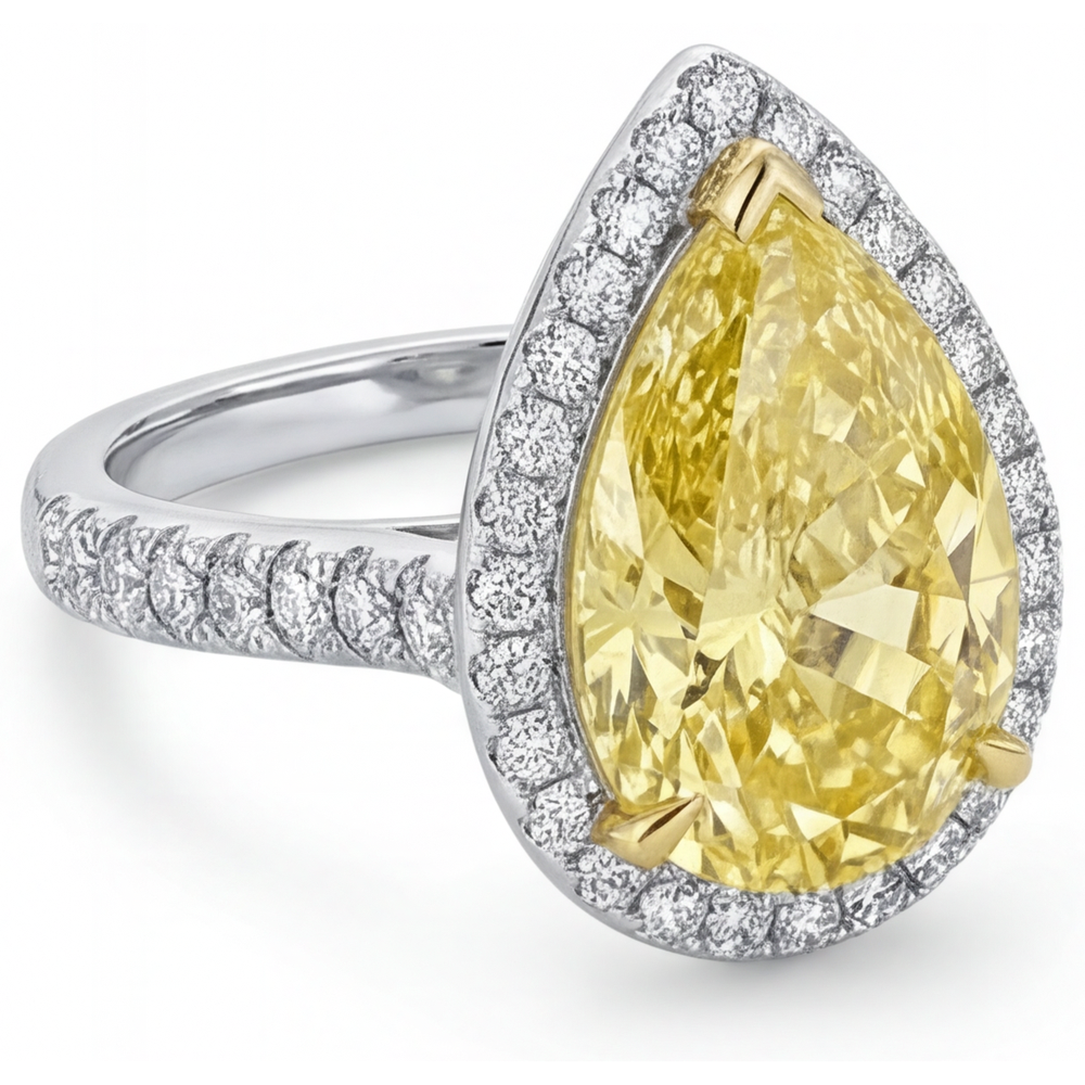 Diamante Canarino Anello Gioielleria 3,50 carati Oro Bicolore 14K – vista laterale